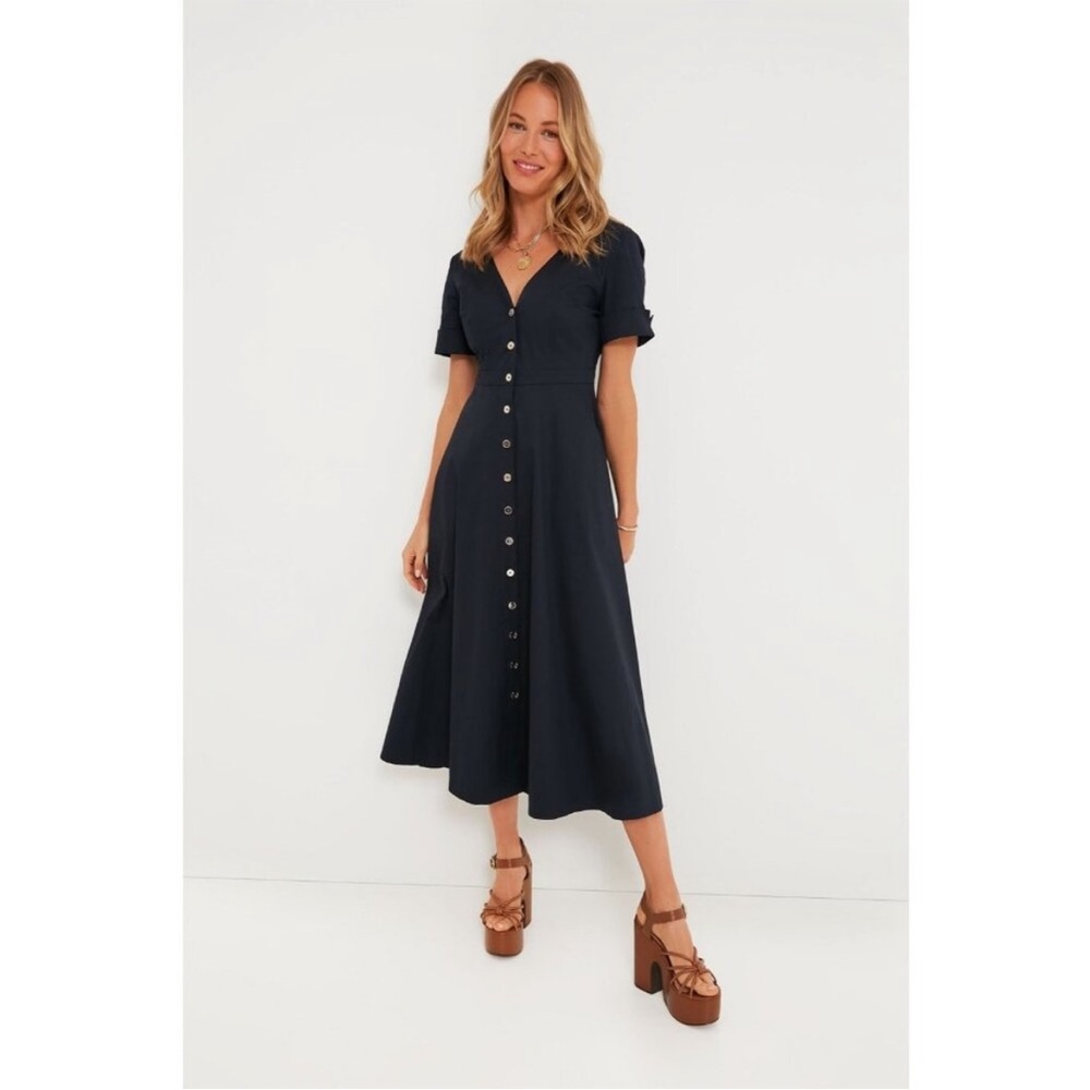 Tuckernuck Kate Poplin Navy Button-Front Cotton Dress